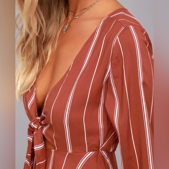 Amuse Society Let's Knot Rust Red Striped Dress Size Large - Picture 3 of 14